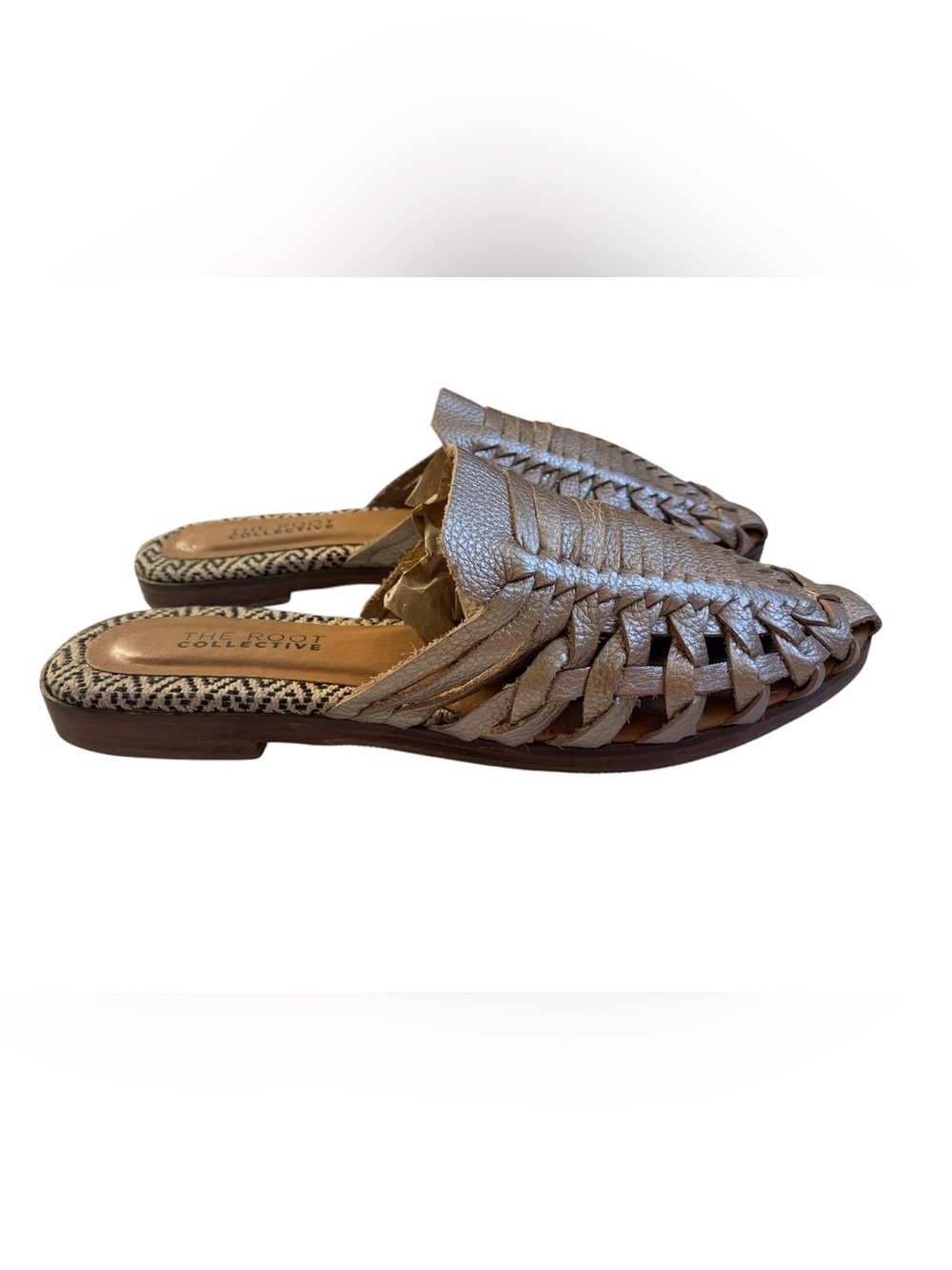 Women’s Metallic Taupe Woven Leather huarache Slide Mule Size 8
